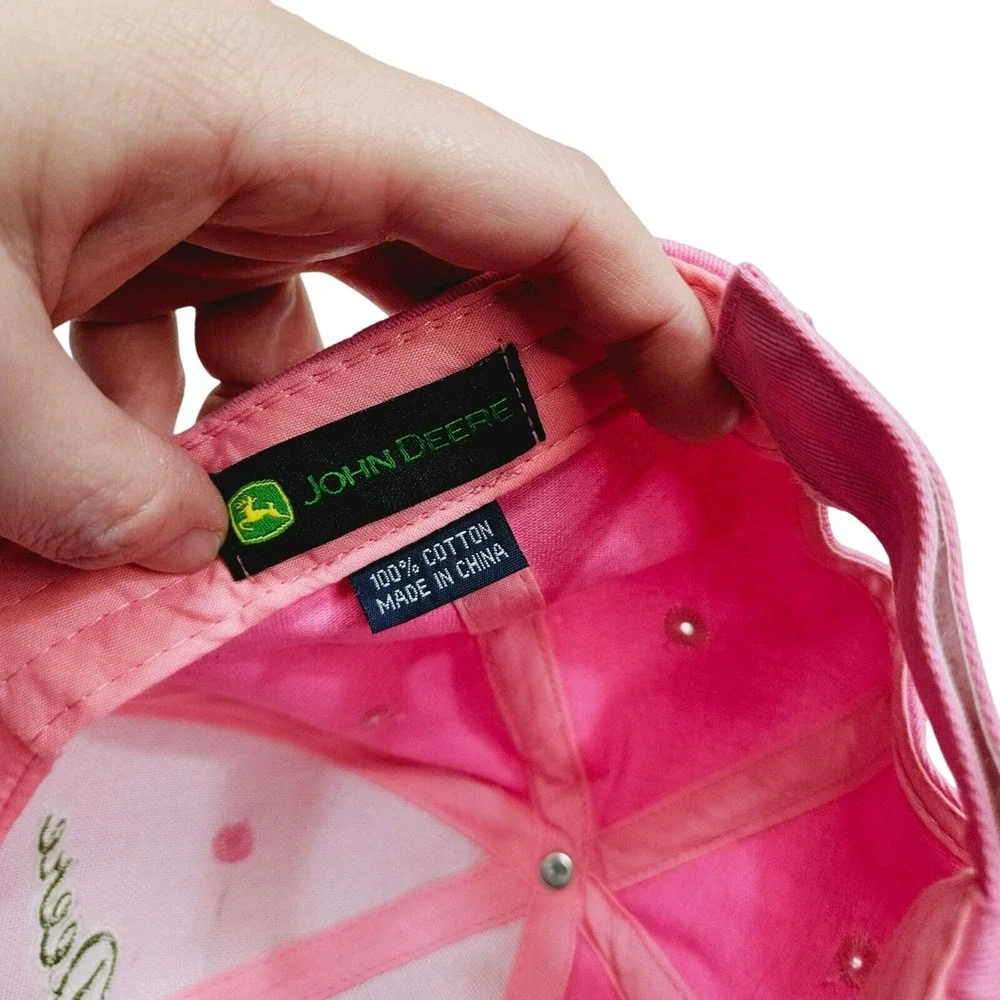 John Deere Pink Hat Cap‎ Green Embroidered Logo Adjustable Strapback